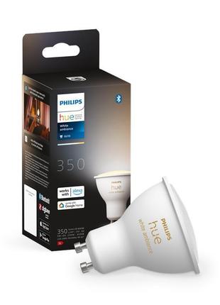 Лампа розумна philips hue gu10, 5w(50вт), 2200k-6500k, tunable white, zigbee, bluetooth, димування