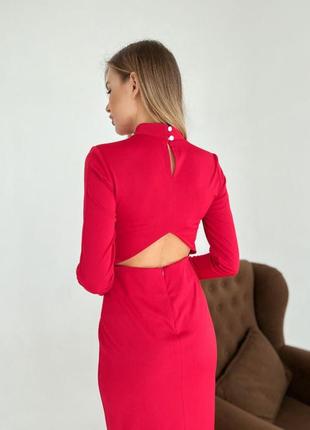 Элегантное платье с открытой спинкой и отворотом на горловине красного цвета 25765 kit xs2 фото