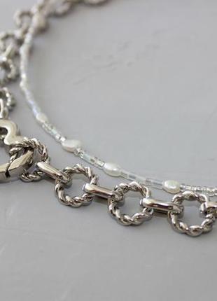 Крупная цепь серебрянная серебристая родий с сердцем5 фото