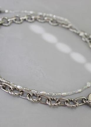 Крупная цепь серебрянная серебристая родий с сердцем6 фото