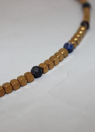 Бусы ожерелье колье золотое из натурального камня гематит сапфир рубин небольшие бусы6 фото