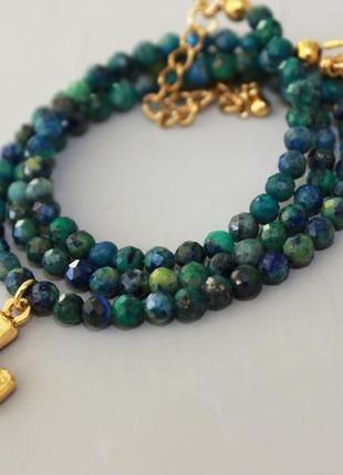Ожерелье зеленое изумрудное синее из натурального камня азур малахит короткое небольшое нежное7 фото