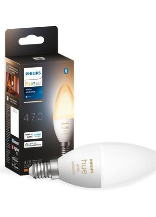 Лампа розумна philips hue e14, 5.2w(40вт), 2200k-6500k, tunable white, zigbee, bluetooth, димування