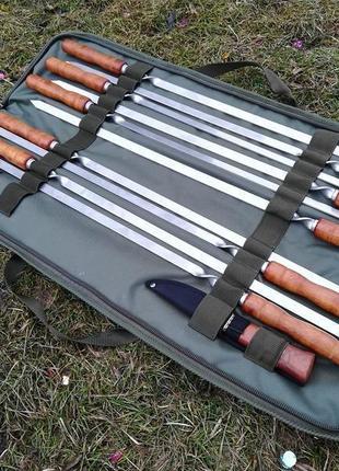 Набір 10 шампурів для люля-кебаб "master" (730х15х3 мм) + ніж + super чохол-книжка