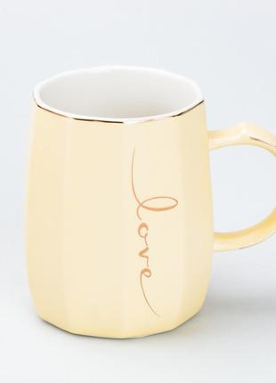 Чашка керамічна для чаю та кави 400 мл love жовта2 фото