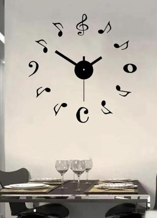 Годинник на стіну 3д, чорний ноти, оригінальний годинник для декору будинку або квартири, діаметр до 40 см4 фото