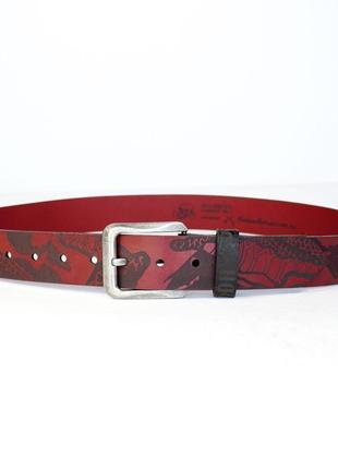 Червоно-чорний ремінь dead dragon camo red big belt зі шкіри рослинного дублення