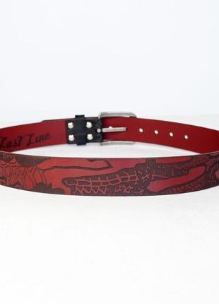 Красно-черный ремень dead dragon camo red big belt из кожи растительного дубления2 фото