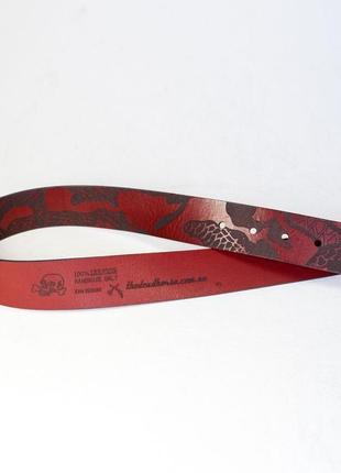 Красно-черный ремень dead dragon camo red big belt из кожи растительного дубления6 фото