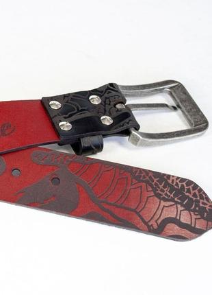 Красно-черный ремень dead dragon camo red big belt из кожи растительного дубления9 фото