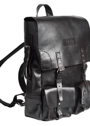 Черный рюкзак creedence black backpack из кожи1 фото