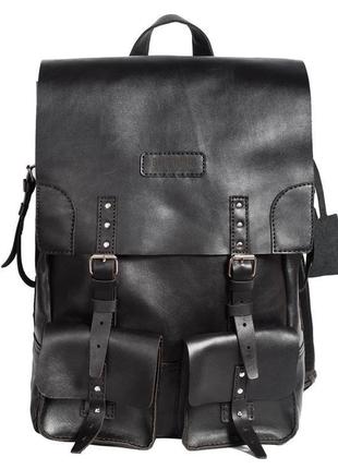 Черный рюкзак creedence black backpack из кожи3 фото