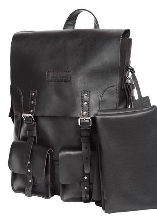 Черный рюкзак creedence black backpack из кожи5 фото