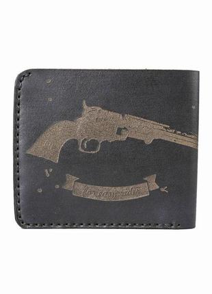 Чорний гаманець gun black medium wallet з натуральної шкіри2 фото