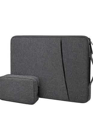 Чохол-сумка з ручкою для ноутбука макбука macbook air/pro m1 m2 м3 15" / 16" з сумочкою для зарядки, мишки та телефону темно-сірий