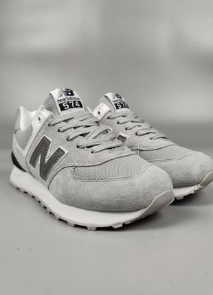 Женские кроссовки new balance 574 classic grey white black замшевое кроссовкиower беланс 574 серое, чёрное