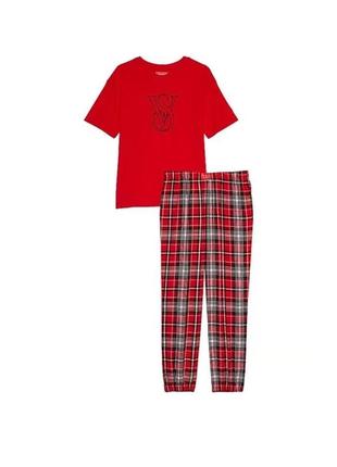 Оригінал м піжама фланелева victoria's secret cotton & flannel tee-jama set червоний2 фото