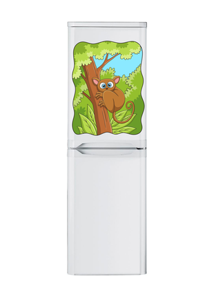 Вінілова кольорова декоративна наклейка самоклейна на двері холодильника "тварина на дереві"1 фото