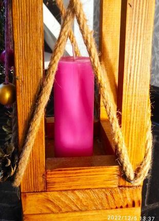Свічковий ліхтар дерев'яний " рожеві мрії у новорічну ніч"4 фото