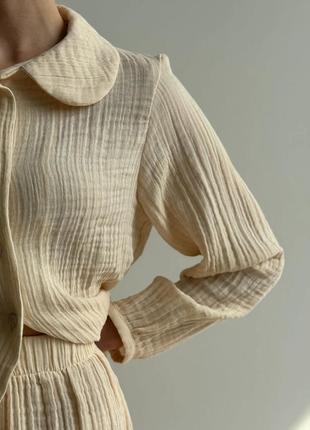 Жіноча піжама з мусліну колір молоко муслінова піжама жіноча стильна піжама піжама літня (муслін) twins, розмір s6 фото