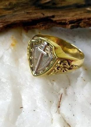 Перстень з мечем з латуні з сріблом2 фото
