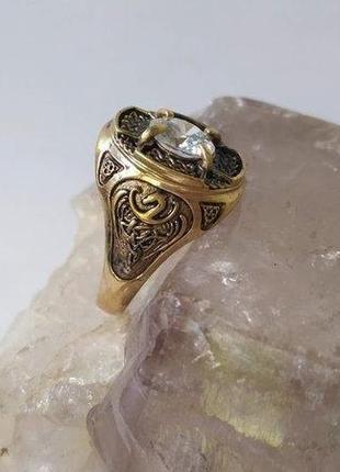Кольцо кельтские узлы игдрасиль из бронзы с фионитом5 фото
