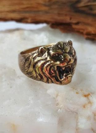 Перстень лев плоский из бронзы