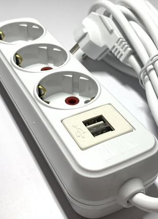 Удлинитель 3 гнезда 5 м с заземлением и usb портом horoz electric
