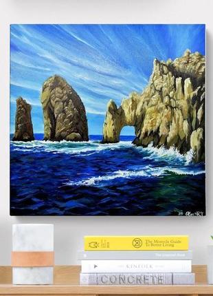 Картина маслом кабо сан лукас, прекрасный морской пейзаж, картина со скалой, скала картина маслом8 фото