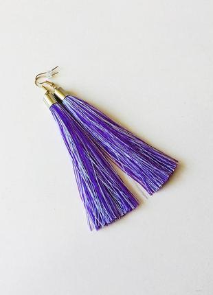 Фиолетовые серьги кисточки, серьги кисти, длинные фиолетовые серьги2 фото