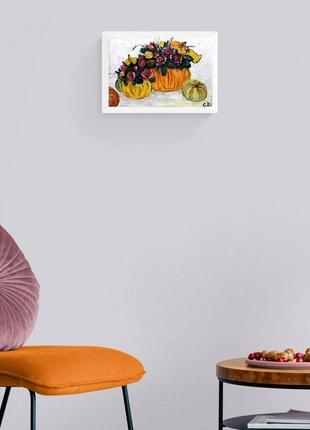 Картина маслом тыква с цветами, абстракция маслом, осенняя картина урожай авторская живопись10 фото