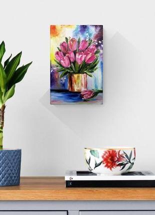 Картина маслом рожеві тюльпани картина з тюльпанами у вазі, тюльпани в живопису, авторський живопис9 фото