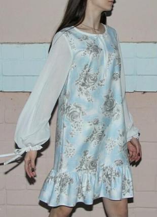 Сукня байкова з шифоновим рукавом