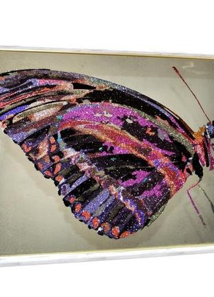 Картина за зеркалом с кристаллами и глиттером crystal monarch butterfly бабочка монарх №3414