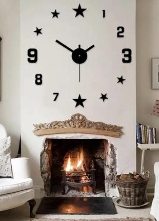 Годинник на стіну 3д, чорний зірки, оригінальний годинник для декору будинку або квартири, діаметр до 40 см