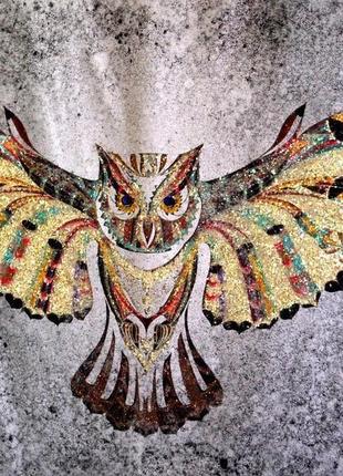 Картина за дзеркалом з кристалами і гліттером кришталева сова crystal owl №33162 фото