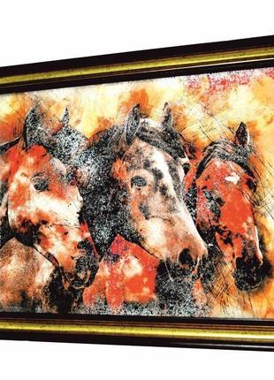 Картина за зеркалом three horses in gold №511bg