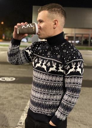 Мужской свитер с оленем, новогодний свитер, свитер с оленями4 фото