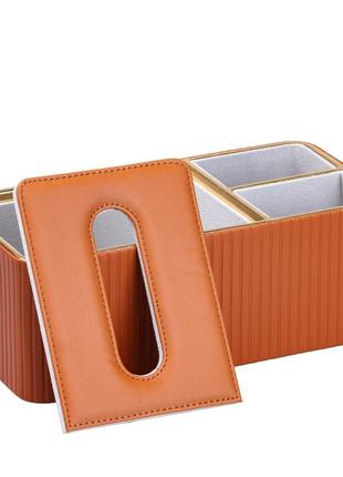 Салфетница на стол с двумя дополнительными отделениями • подставка для салфеток коричневый4 фото