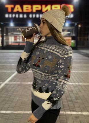 Женский свитер с оленем, новогодний свитер, свитер с оленями6 фото