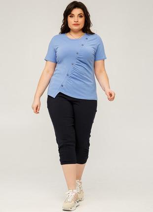 Женская футболка летняя трикотаж кулир большого размера 48, 50, 52, 54, 56 р голубого цвета2 фото