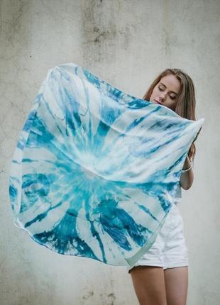 Атласный платок  с цикадами, голубой платок, шовкова хустка1 фото