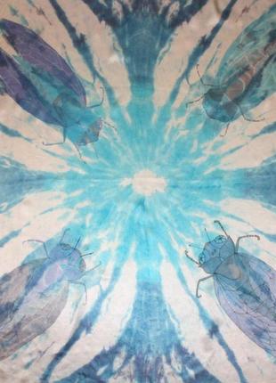 Атласный платок  с цикадами, голубой платок, шовкова хустка2 фото