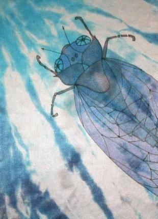 Атласный платок  с цикадами, голубой платок, шовкова хустка5 фото