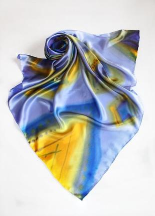 Лавандовый шелковый платок, женский платок ручной росписи, шовкова хустка1 фото