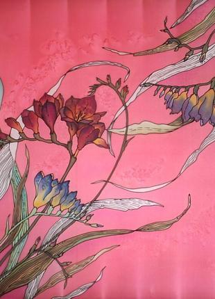 Шелковый платок с фрезиями, батик платок ручной росписи, шейный платок с цветами2 фото