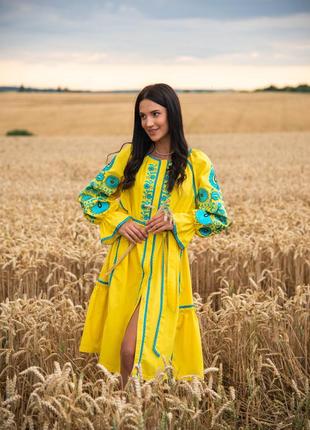 Вишита жіноча сукня "дерево життя"жовта