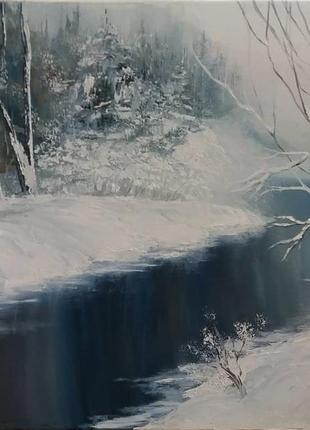 Картина "зима" 40х50 см, холст на подрамнике, масло2 фото