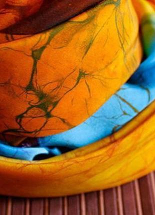 Оранжевый платок ручной росписи, шелковый  африканский платок, женский батик палантин3 фото