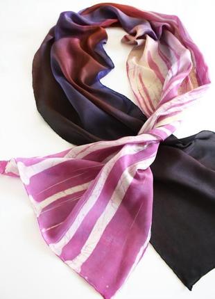 Длинный шелковый шарф окрашенный вручную, женский батик шарф омбре ручной росписи, сиреневый шарф4 фото